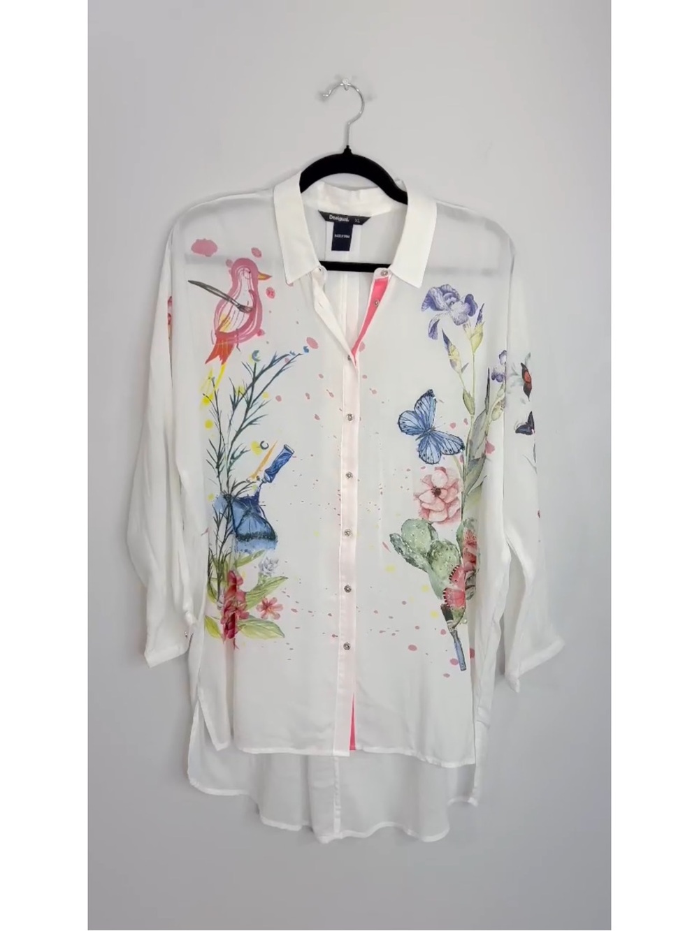 Desigual White Floral & Butterfly Button-Down Shirt